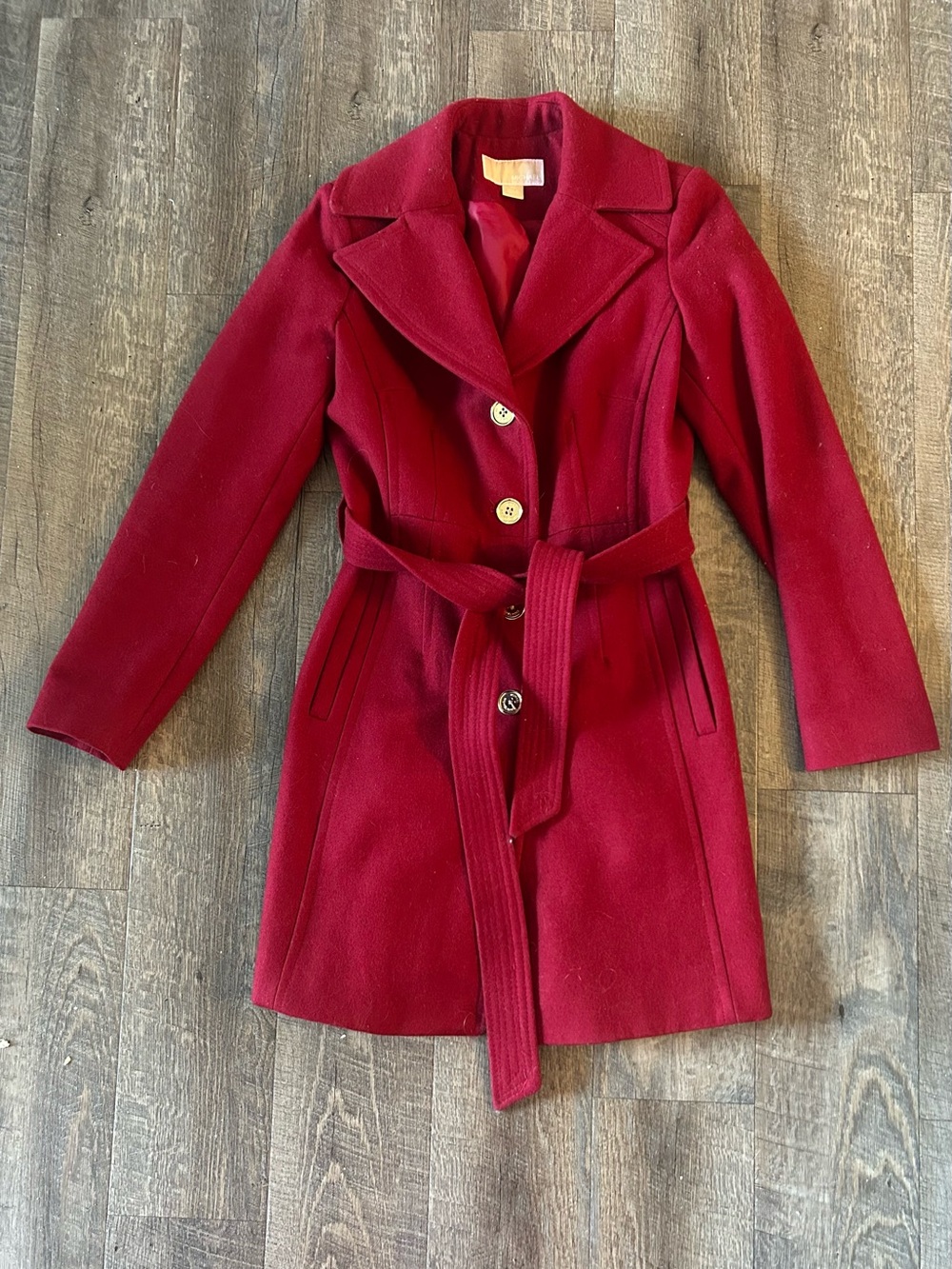 Michael Kors Deep Red Wool Belted Trench Coat